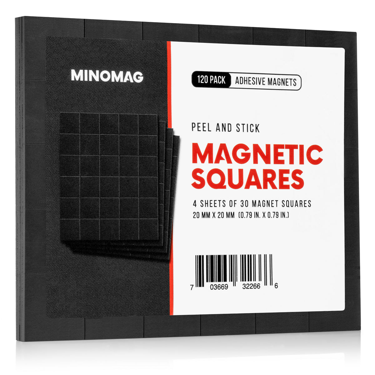 Magnefic Magnetic Squares, 1 Tape Sheet of 70 Magnetic Squares (Each  20x20x2mm), Magnet on one Side, Self Adhesive on The Other Side. Perfect  for