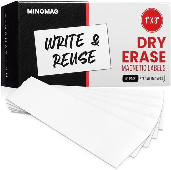 Minomag Magnetic Dry Erase Labels 1x3 inch (50 Count)