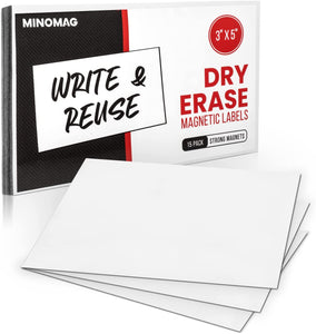 Minomag Magnetic Dry Erase Labels 3x5 inch (15 Count)